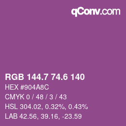 カラーコード: RGB 144.7 74.6 140 | qconv.com