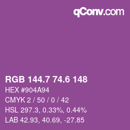 カラーコード: RGB 144.7 74.6 148 | qconv.com