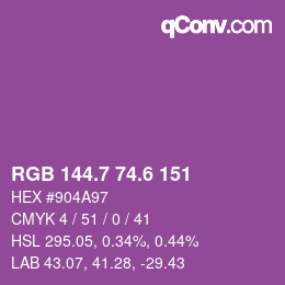 カラーコード: RGB 144.7 74.6 151 | qconv.com