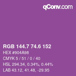 カラーコード: RGB 144.7 74.6 152 | qconv.com
