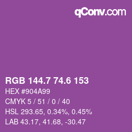 カラーコード: RGB 144.7 74.6 153 | qconv.com