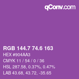 カラーコード: RGB 144.7 74.6 163 | qconv.com
