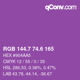 カラーコード: RGB 144.7 74.6 165 | qconv.com