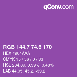 カラーコード: RGB 144.7 74.6 170 | qconv.com