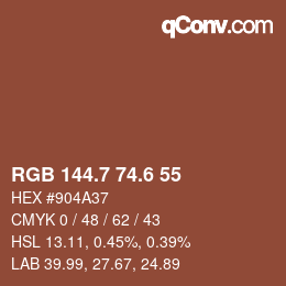 カラーコード: RGB 144.7 74.6 55 | qconv.com