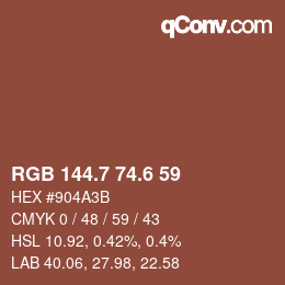 カラーコード: RGB 144.7 74.6 59 | qconv.com