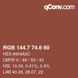 カラーコード: RGB 144.7 74.6 60 | qconv.com