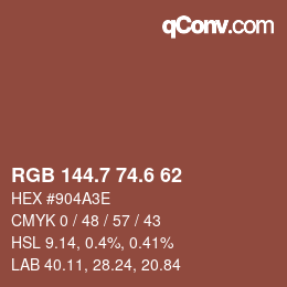 カラーコード: RGB 144.7 74.6 62 | qconv.com
