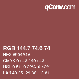 カラーコード: RGB 144.7 74.6 74 | qconv.com