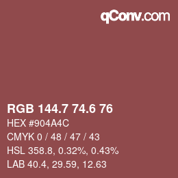 カラーコード: RGB 144.7 74.6 76 | qconv.com