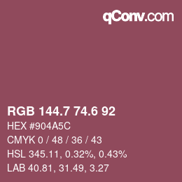 カラーコード: RGB 144.7 74.6 92 | qconv.com