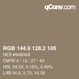 Color code: RGB 144.9 128.2 106 | qconv.com