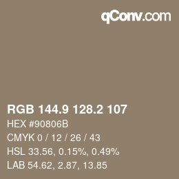 Color code: RGB 144.9 128.2 107 | qconv.com