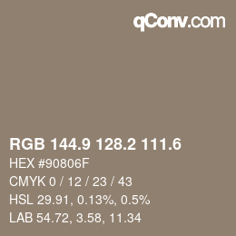 カラーコード: RGB 144.9 128.2 111.6 | qconv.com