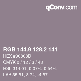 Color code: RGB 144.9 128.2 141 | qconv.com