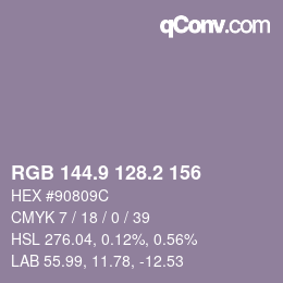 Color code: RGB 144.9 128.2 156 | qconv.com
