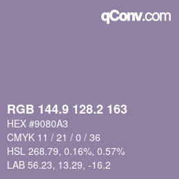 Color code: RGB 144.9 128.2 163 | qconv.com