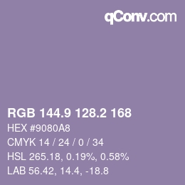 Color code: RGB 144.9 128.2 168 | qconv.com