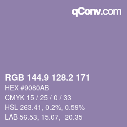 カラーコード: RGB 144.9 128.2 171 | qconv.com