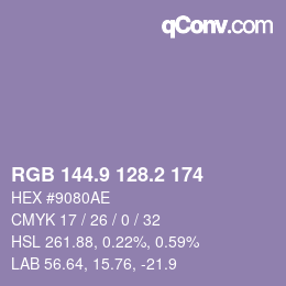 Color code: RGB 144.9 128.2 174 | qconv.com