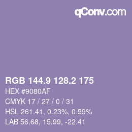 Color code: RGB 144.9 128.2 175 | qconv.com