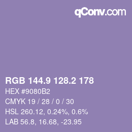 カラーコード: RGB 144.9 128.2 178 | qconv.com