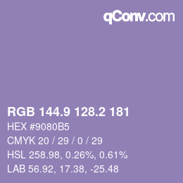 カラーコード: RGB 144.9 128.2 181 | qconv.com