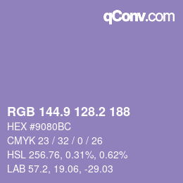 カラーコード: RGB 144.9 128.2 188 | qconv.com