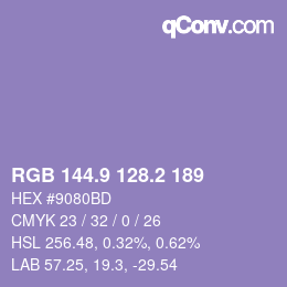 カラーコード: RGB 144.9 128.2 189 | qconv.com