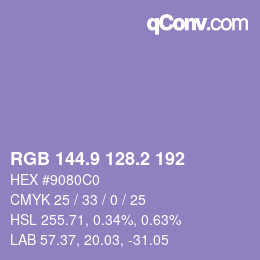 カラーコード: RGB 144.9 128.2 192 | qconv.com
