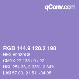カラーコード: RGB 144.9 128.2 198 | qconv.com
