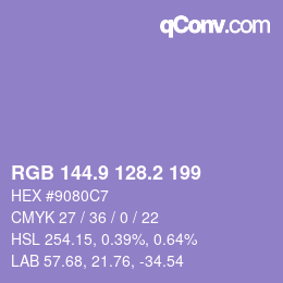 カラーコード: RGB 144.9 128.2 199 | qconv.com