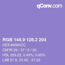 カラーコード: RGB 144.9 128.2 204 | qconv.com