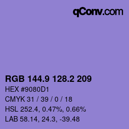 カラーコード: RGB 144.9 128.2 209 | qconv.com