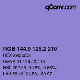 カラーコード: RGB 144.9 128.2 210 | qconv.com