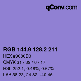 カラーコード: RGB 144.9 128.2 211 | qconv.com