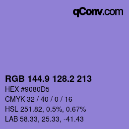 カラーコード: RGB 144.9 128.2 213 | qconv.com