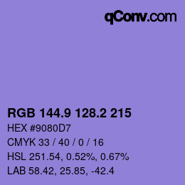 カラーコード: RGB 144.9 128.2 215 | qconv.com