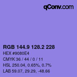 カラーコード: RGB 144.9 128.2 228 | qconv.com