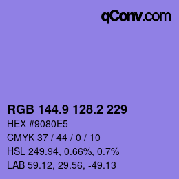 カラーコード: RGB 144.9 128.2 229 | qconv.com