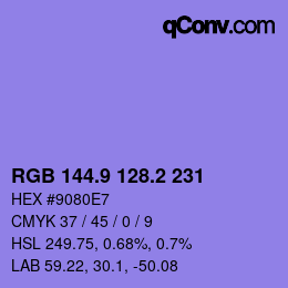 カラーコード: RGB 144.9 128.2 231 | qconv.com