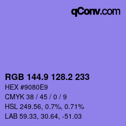 カラーコード: RGB 144.9 128.2 233 | qconv.com