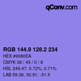 カラーコード: RGB 144.9 128.2 234 | qconv.com