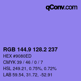 カラーコード: RGB 144.9 128.2 237 | qconv.com