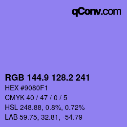 カラーコード: RGB 144.9 128.2 241 | qconv.com