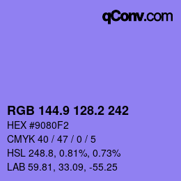 カラーコード: RGB 144.9 128.2 242 | qconv.com
