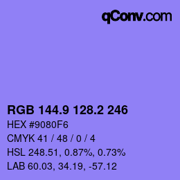 カラーコード: RGB 144.9 128.2 246 | qconv.com