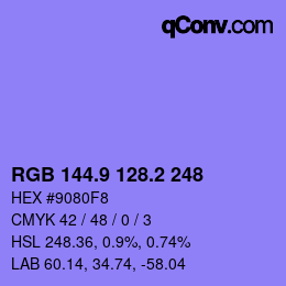 カラーコード: RGB 144.9 128.2 248 | qconv.com