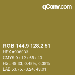 カラーコード: RGB 144.9 128.2 51 | qconv.com