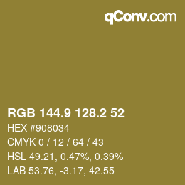 Color code: RGB 144.9 128.2 52 | qconv.com